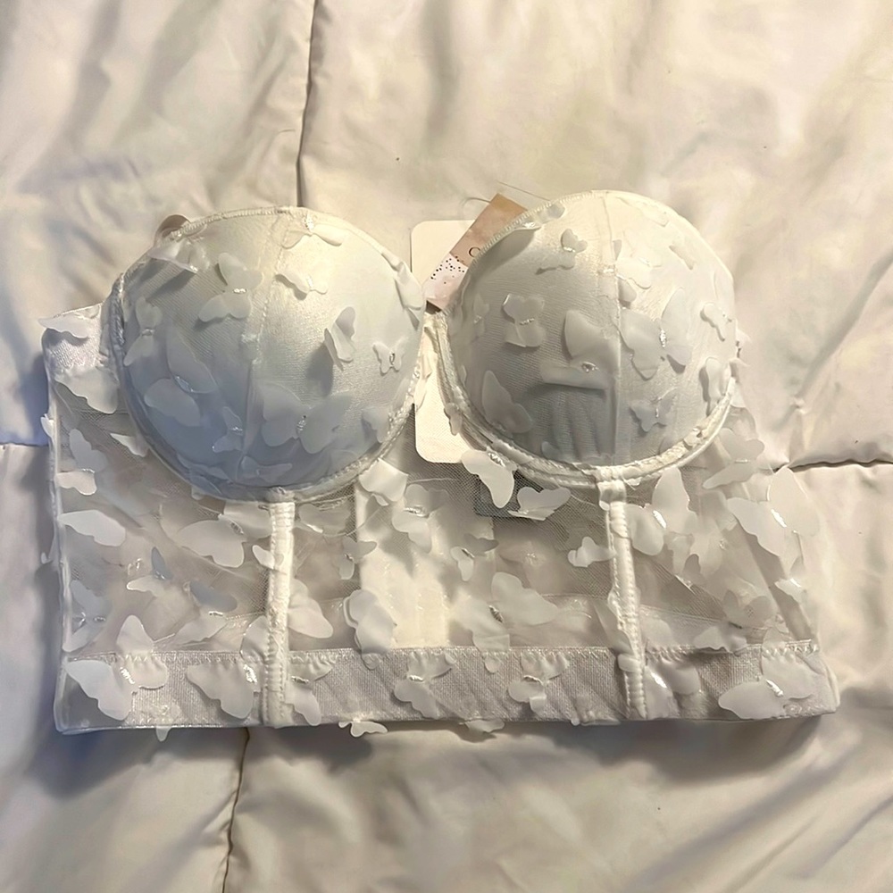 Butterfly Appliques Bustier Crop Top in white